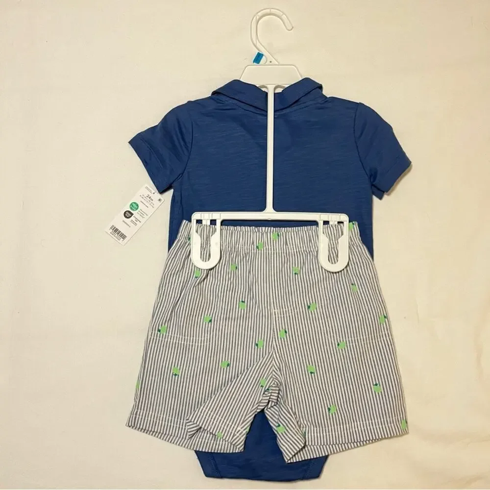 Carter's | Polo Onesie, Shorts Set | Blue Pear | 24M Baby Boy
